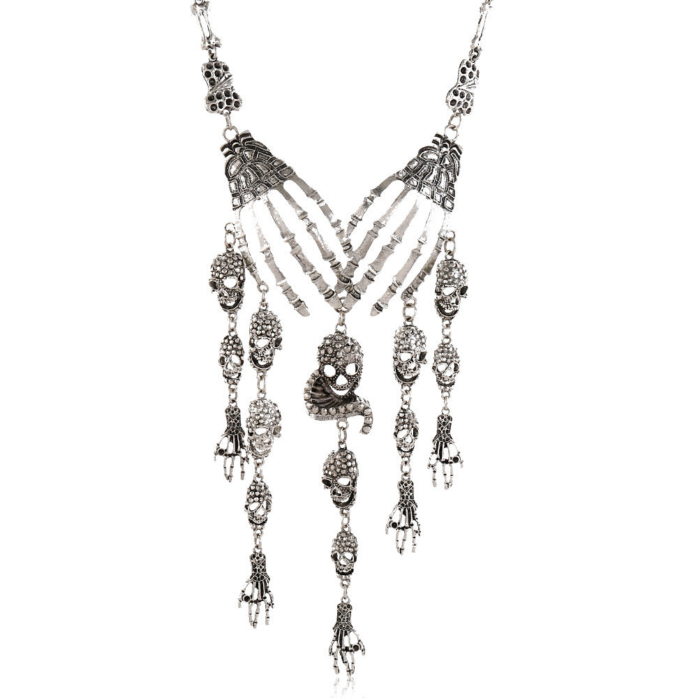 Wholesale Gothic Halloween Exaggerated Ghost Hand Multi-layer Skull Head Alloy Necklace